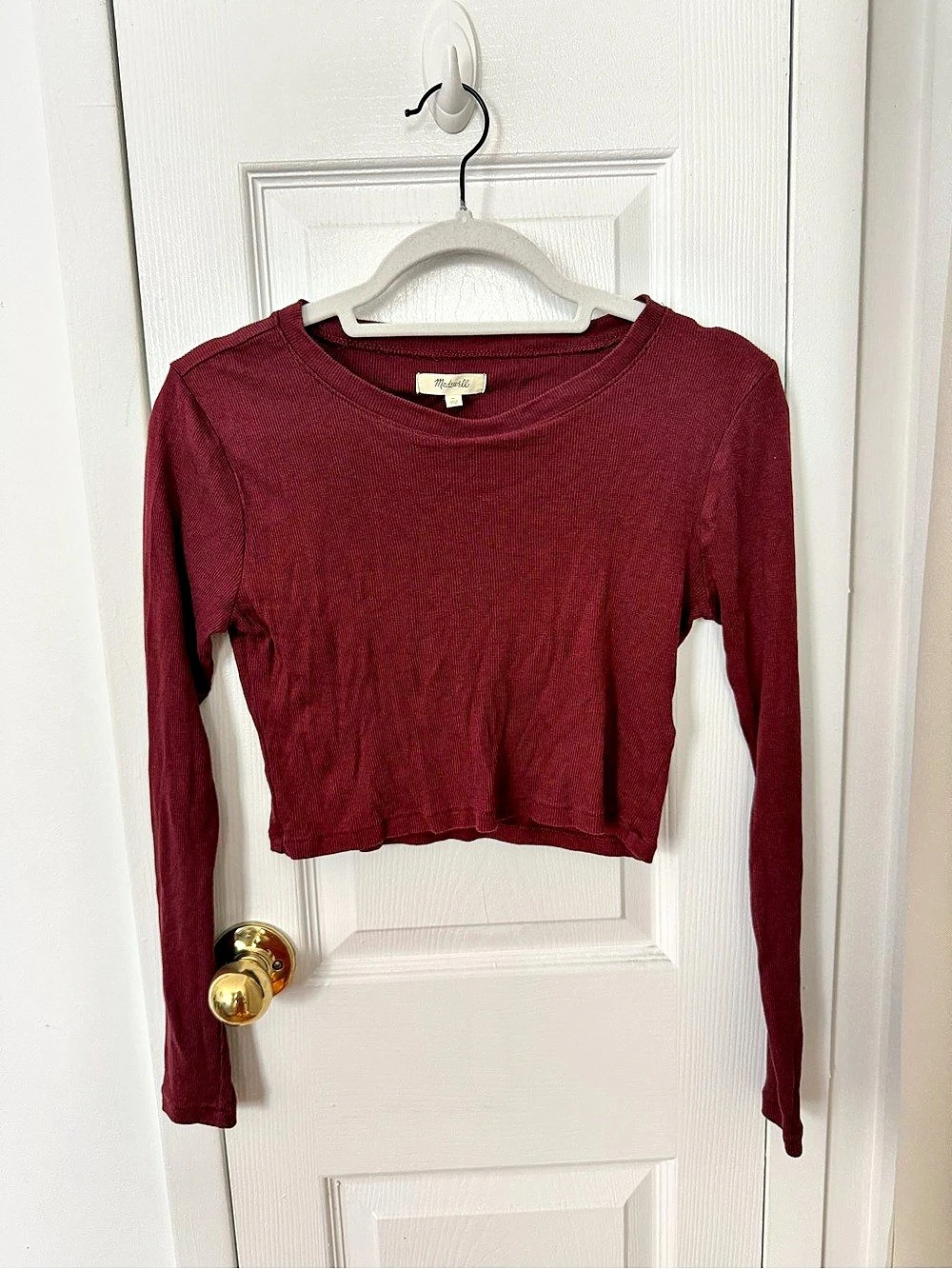 Madewell Fine Ribbed Supercrop Crewneck Long-Sleeve Tee Long Sleeve Top in